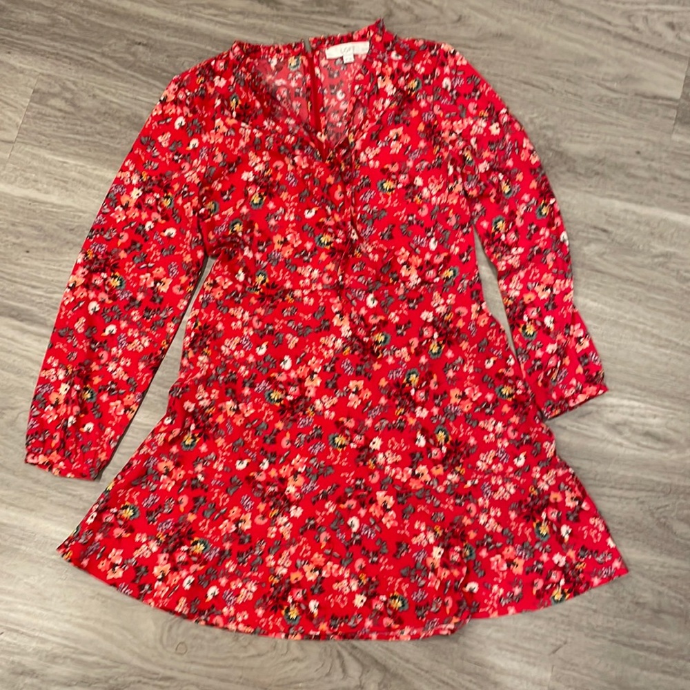 EUC Loft Petites Red Fit and Flare Floral Dress